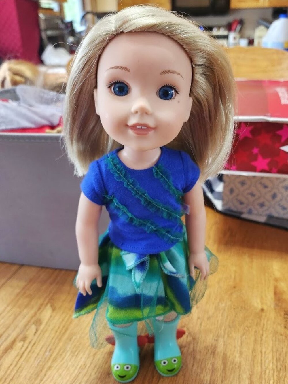 American Girl Doll Wellie Wisher Camille with skirt shirt rain boots, panties